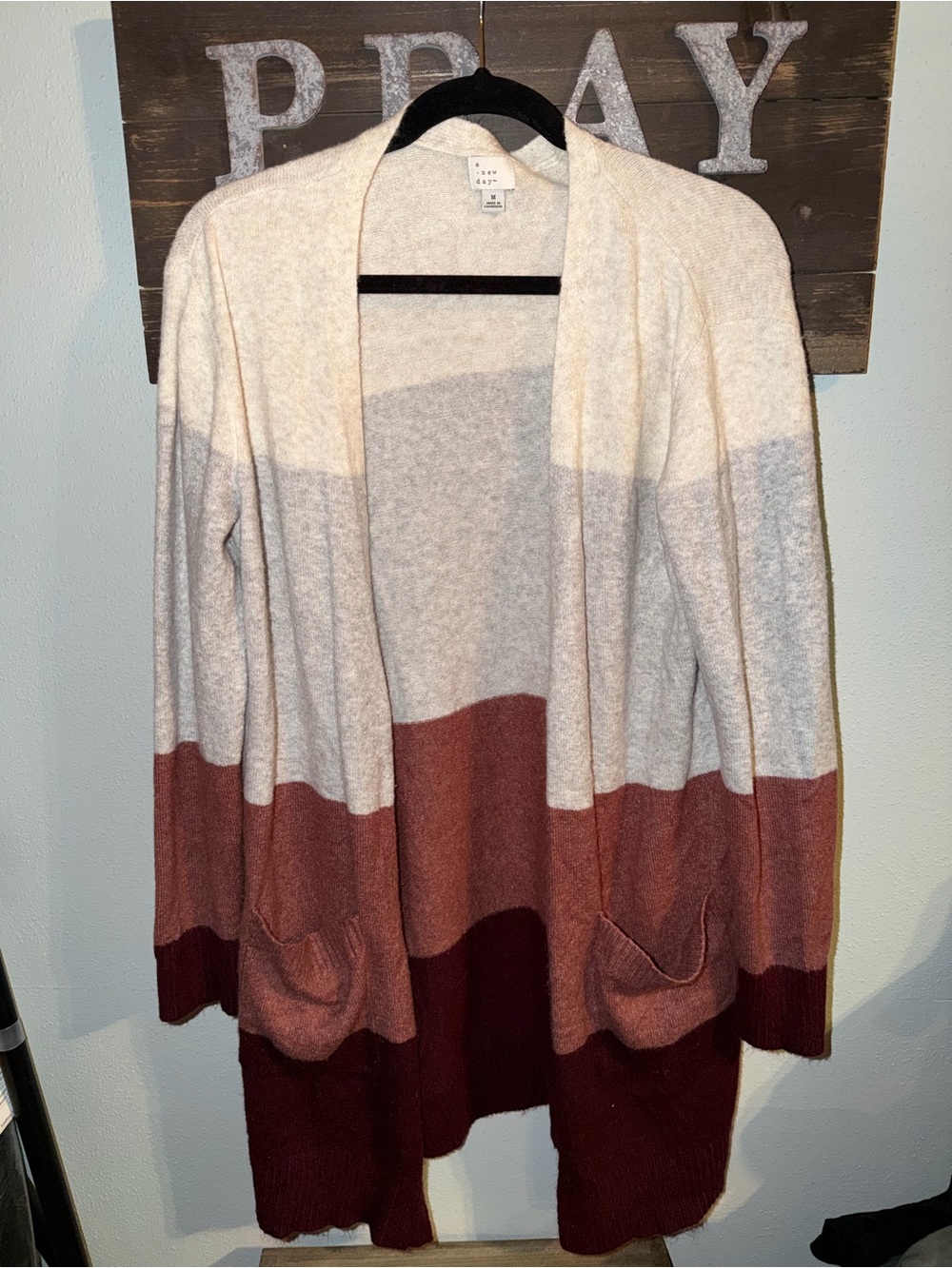 Cozy Colorblock Open-Front Cardigan Sweater - Ivory & Rust